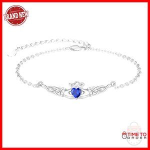 Sterling Silver Claddagh Bracelet Celtic Knot Irish Jewelry Birthstone Luck